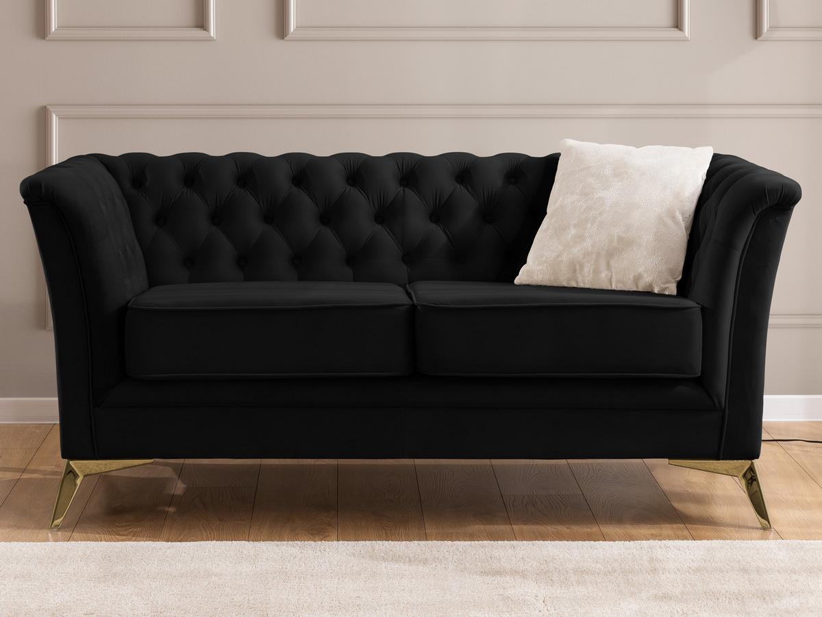 CHESTERFIELD-SOFA 2-sitzer Whitby Schwarz Samt mit goldenen Füßen - Goldfarben/Schwarz, Holz/Textil (175/78/82cm) - S-Style Möbel