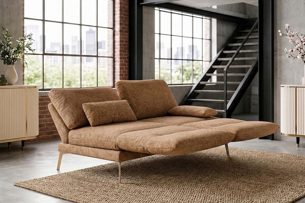SOFA HOLLY Braun Flachgewebe - Braun, Textil/Metall (176/90/92cm) - KAWOLA