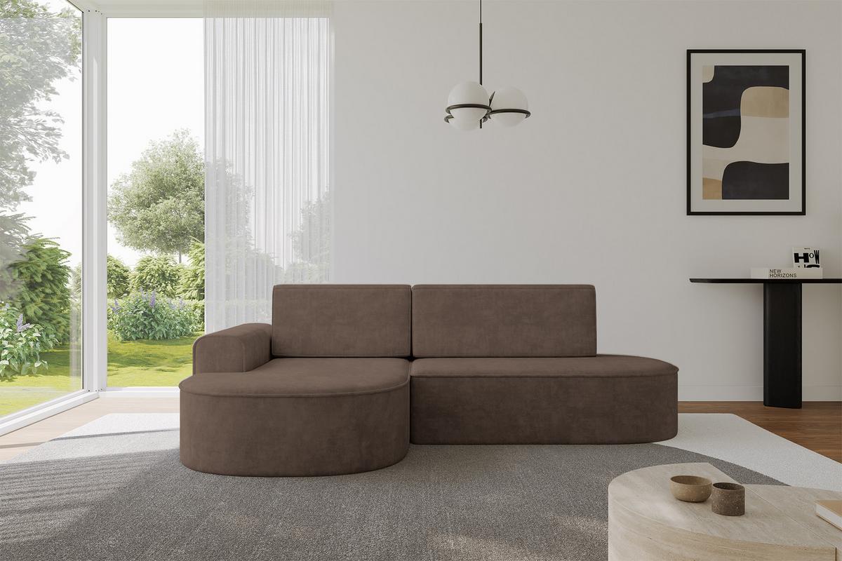 ECKSOFA mit Schlaffunktion und Bettkasten Ottomane Links MARI-L1-S - 283x167x73 cm Braun Velours - Schwarz/Bronzefarben, Holzwerkstoff/Kunststoff (283/167cm) - ALTDECOR