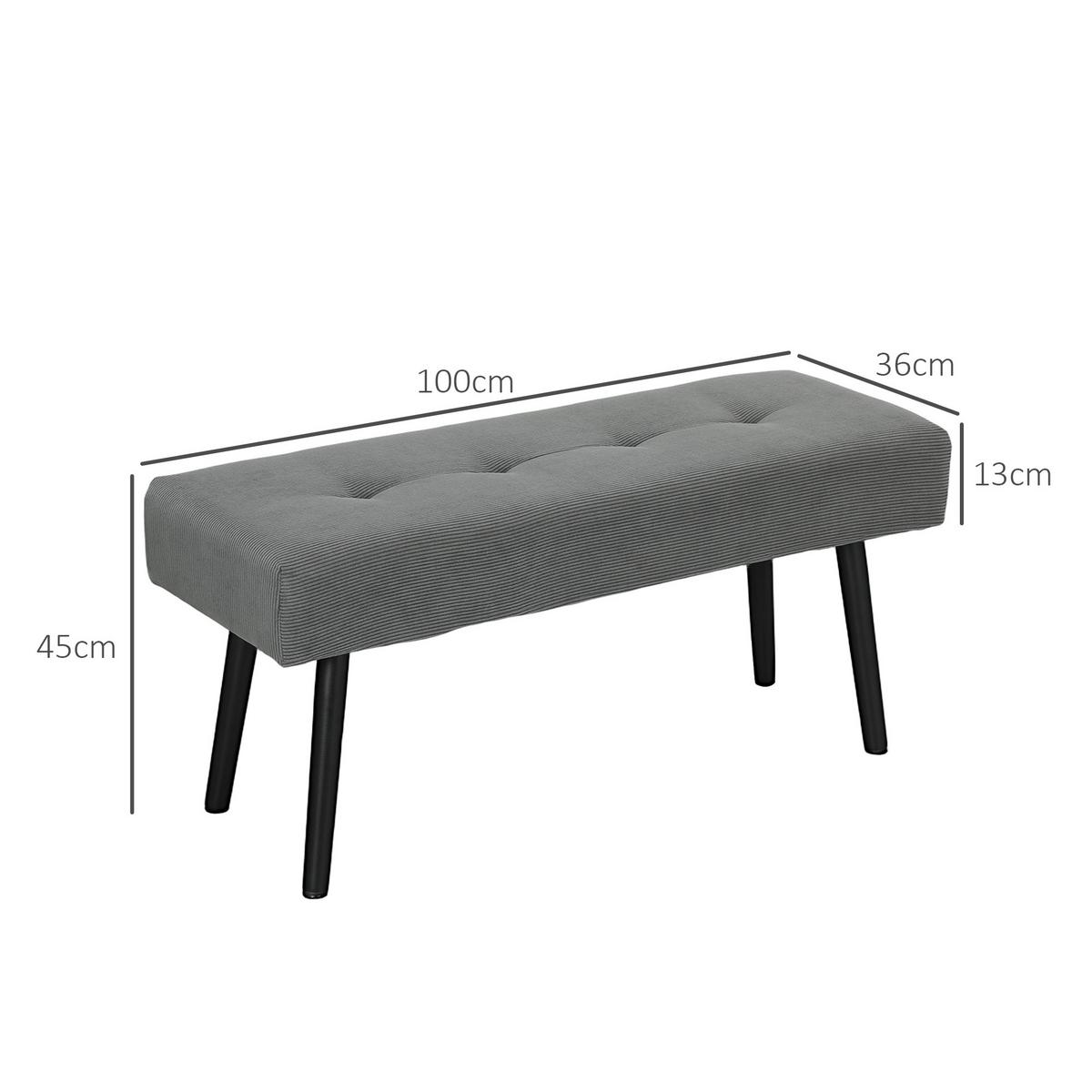 SITZBANK Polsterbank mit Cordbezug, Bettbank mit Metallbeine, Schuhbank Grau - Grau, Kunststoff (36/45/100cm) - HOMCOM