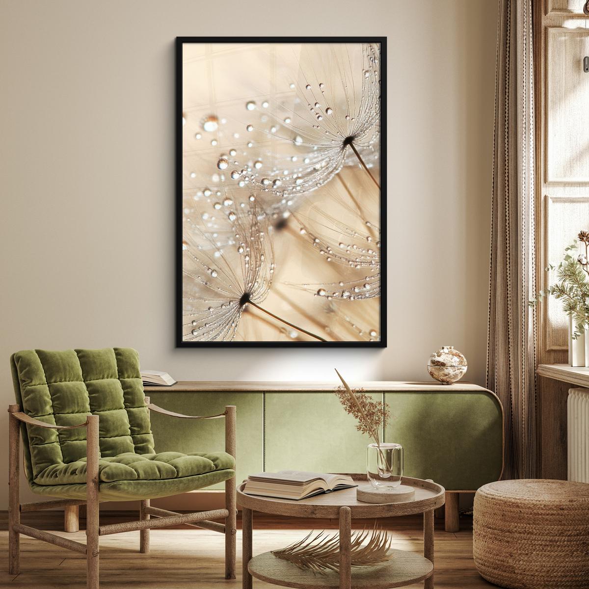 POSTER MIT RAHMENGERAHMTES BILD Löwenzahn - Abstrakt - Natur - Beige Bilderleiste 80x120 cm - Braun, Papier (80/120cm) - MuchoWow