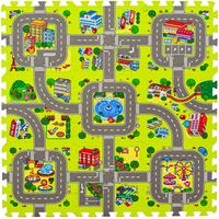SPIELMATTE STRASSE- 90/90/1 cm Puzzlematte Grün - Multicolor, Kunststoff (30/30cm) - Littletom