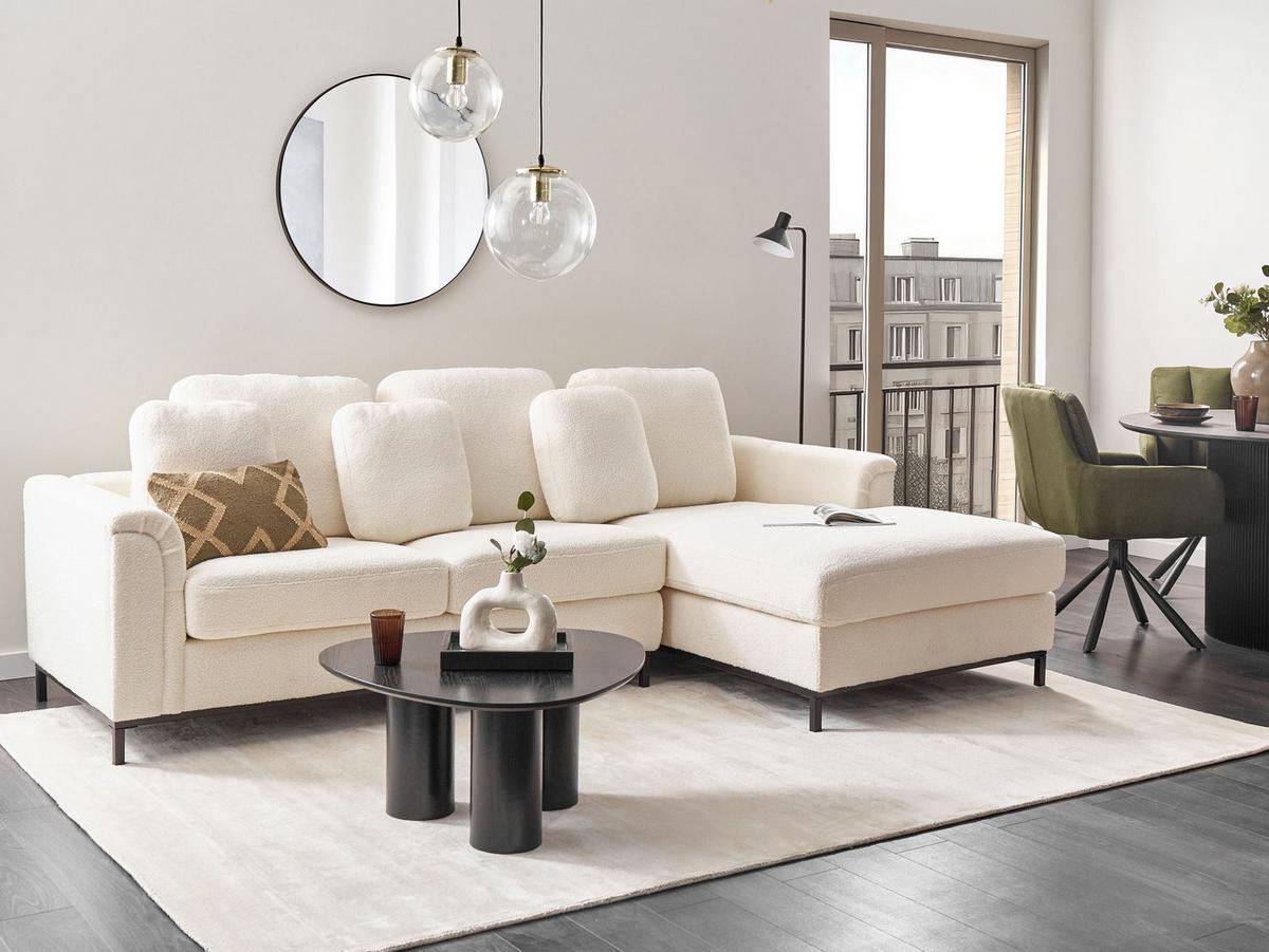 ECKSOFA 4-Sitzer Bouclé Weiß linksseitig Oslo - Schwarz/Weiß, Textil (270/151cm) - Beliani
