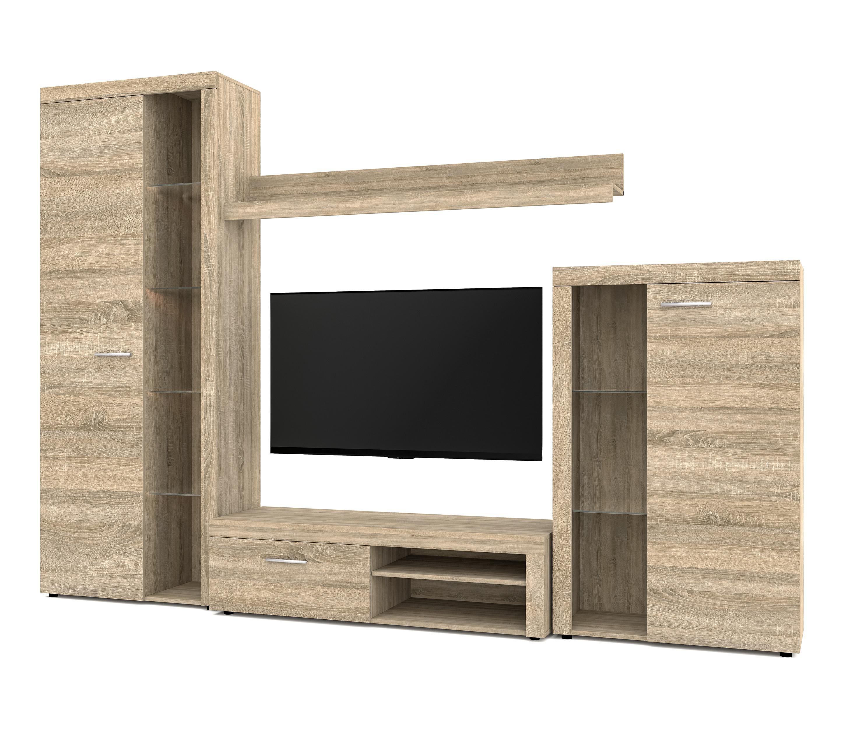 WOHNWAND Spacoro Sonoma Eiche 270/190/41 cm Wohnwand Modern ohne LED - Sonoma Eiche, Holzwerkstoff/Kunststoff (270/190/41cm) - AX Living