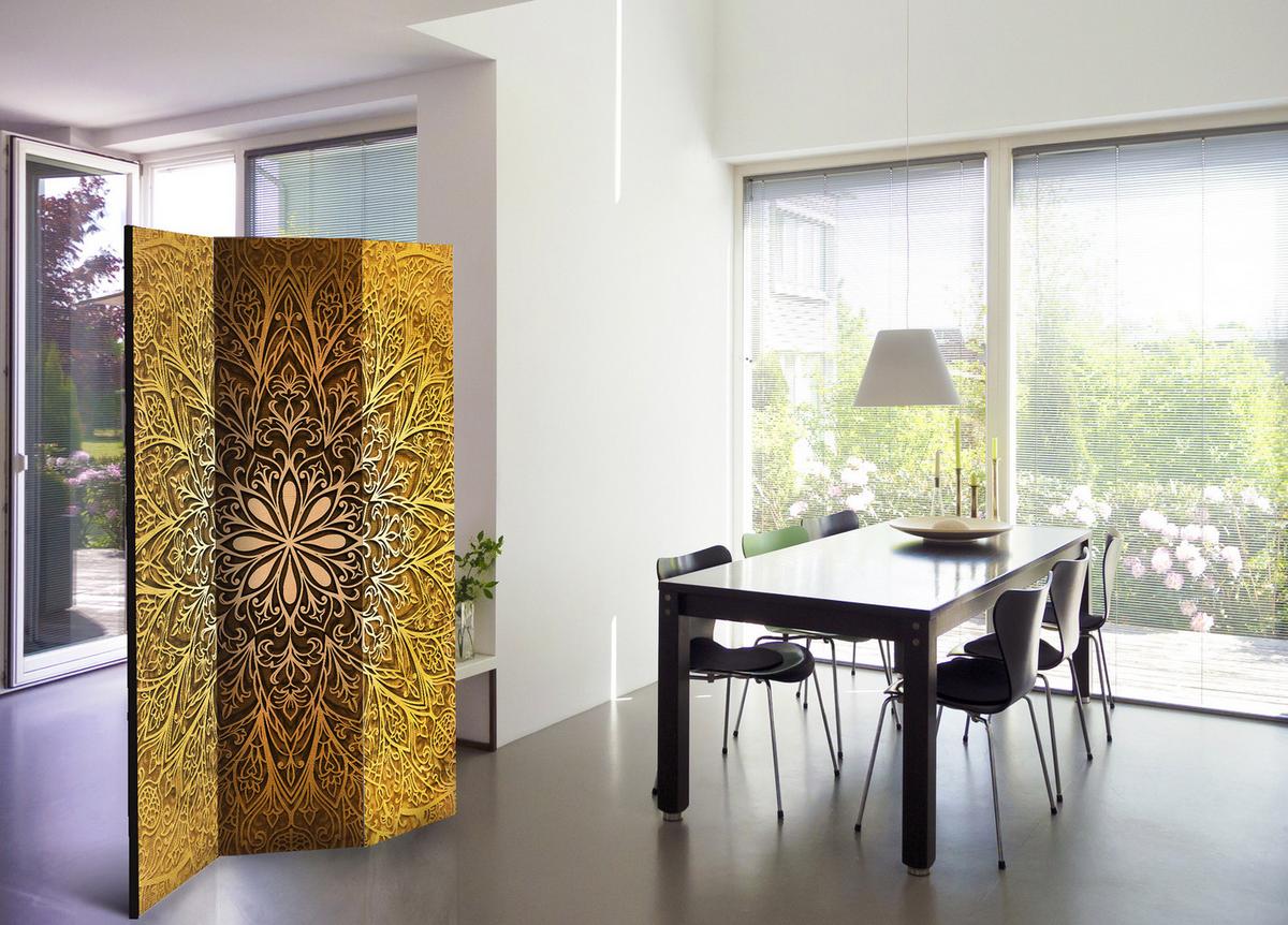 PARAVENT Beidseitig Bedruckter 3-tlg 135x172 cm Mandala im Boho - Braun, Holz/Textil (135/172/3cm) - Muralo