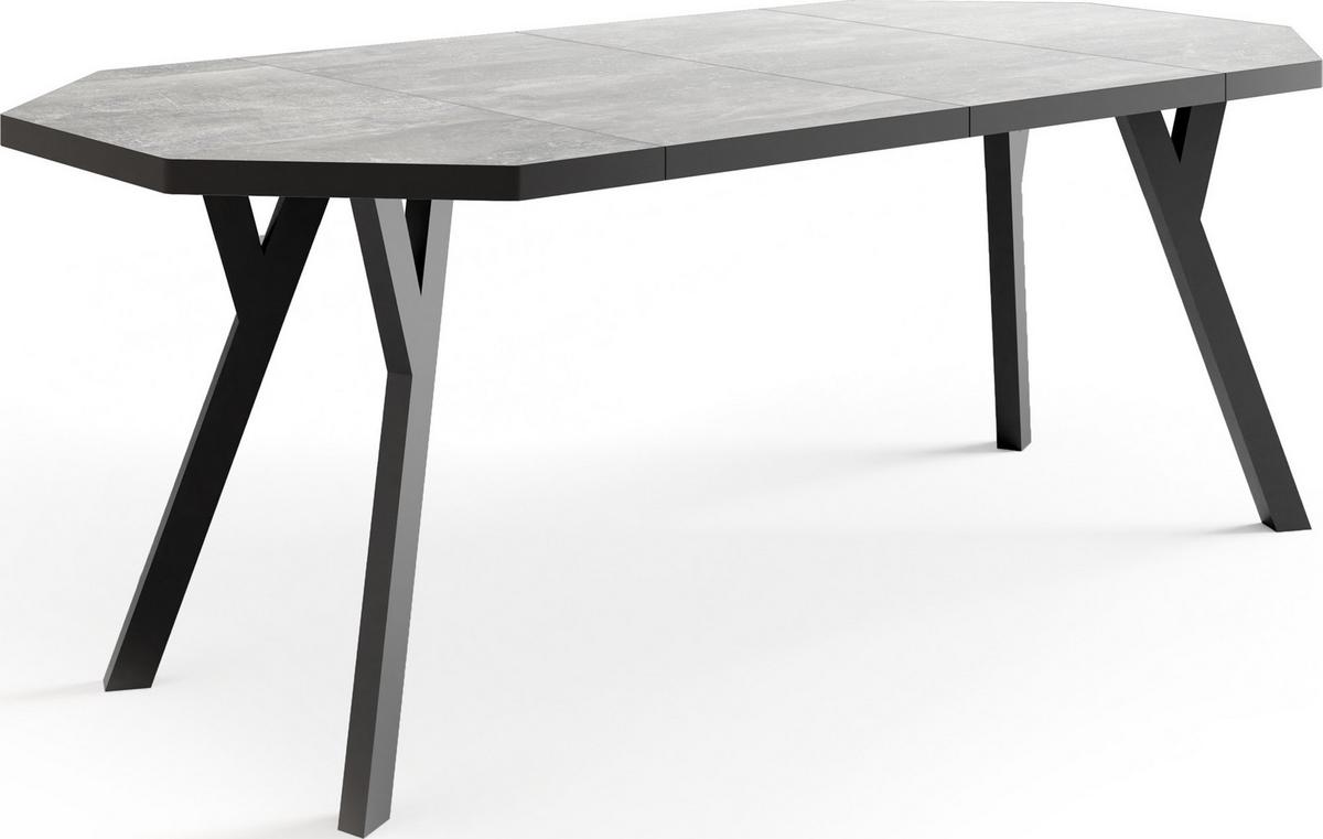 ESSTISCH Desmond achteckiger ausziehbarer, Grauer Beton 100-200/100/76 cm - Hellgrau/Schwarz, Holz/Holzwerkstoff (100/200/76cm) - WFL GROUP