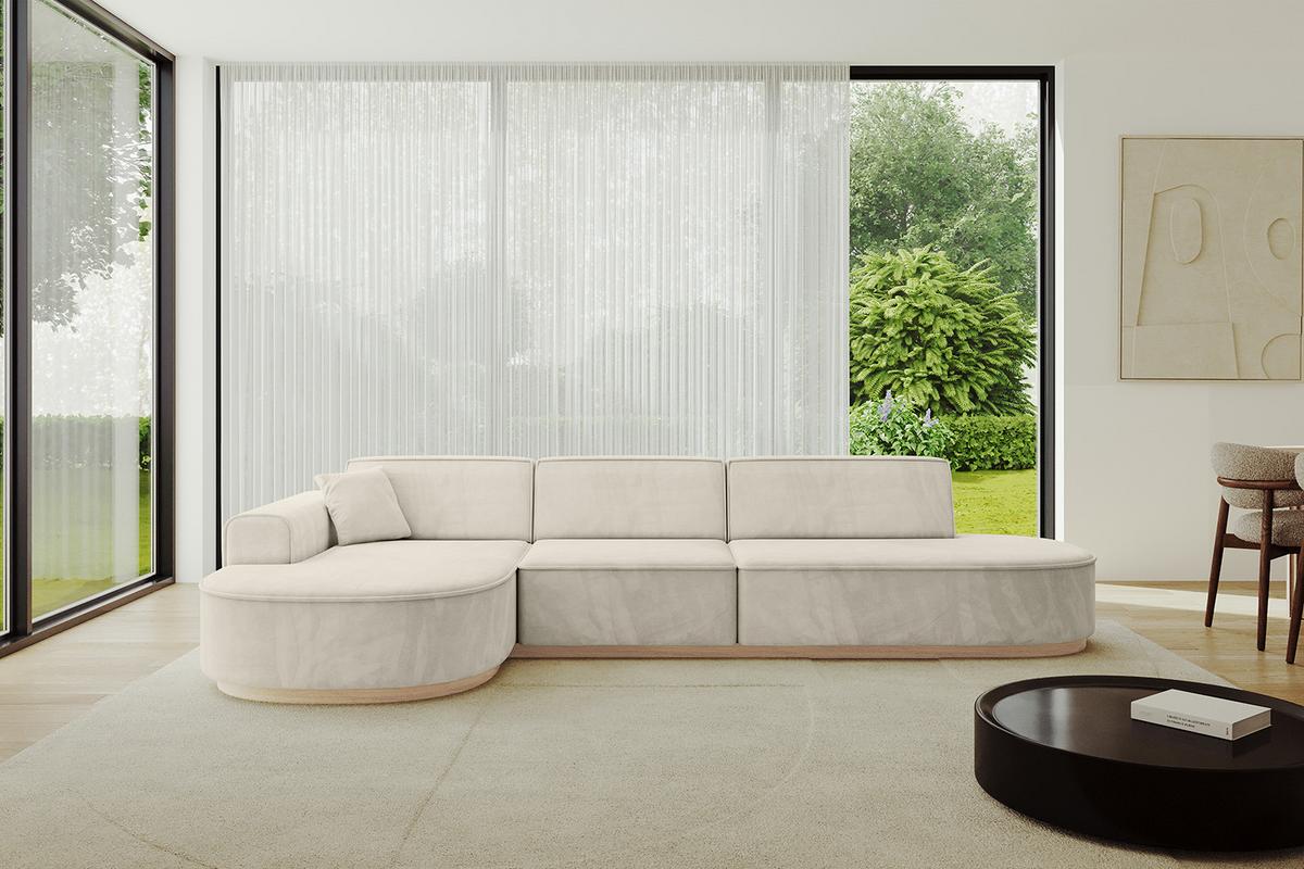 ECKSOFA Ottomane Links MARI-L2-v1 - 328x171x83 cm Ecru Velours - Ecru, Holzwerkstoff/Textil (328/171cm) - ALTDECOR