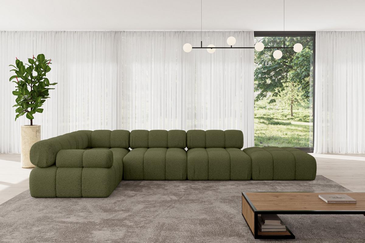 ECKSOFA modulares Sofa Felto-L2 - 380x190x70 cm Grün Bouclé - Grün, Holzwerkstoff/Textil (380/190cm) - ALTDECOR