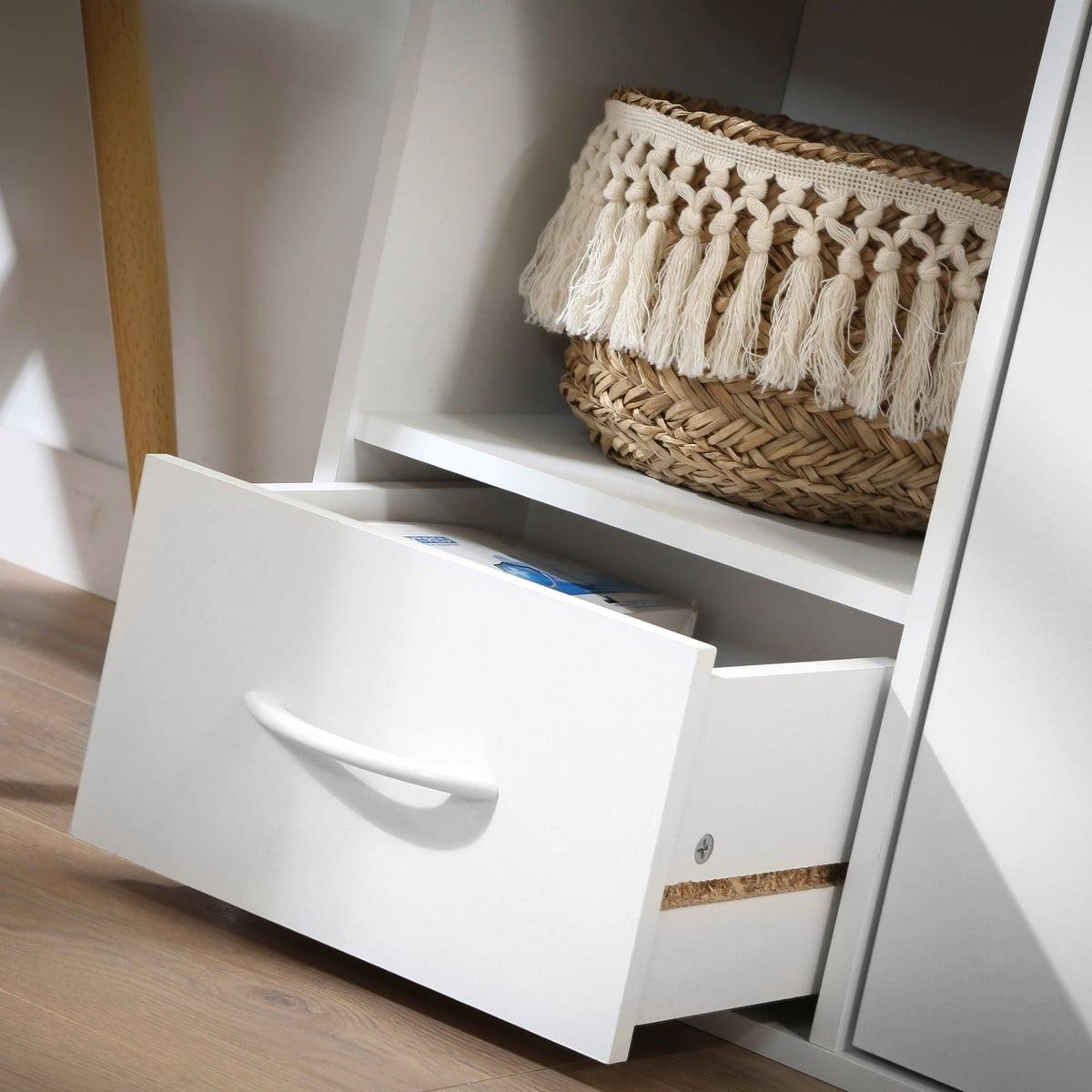 SCHRANK mit 2 Fächern, 1 Schublade und 1 Tür - Weiß, Holzwerkstoff (29.5/80/11cm) - Calicosy