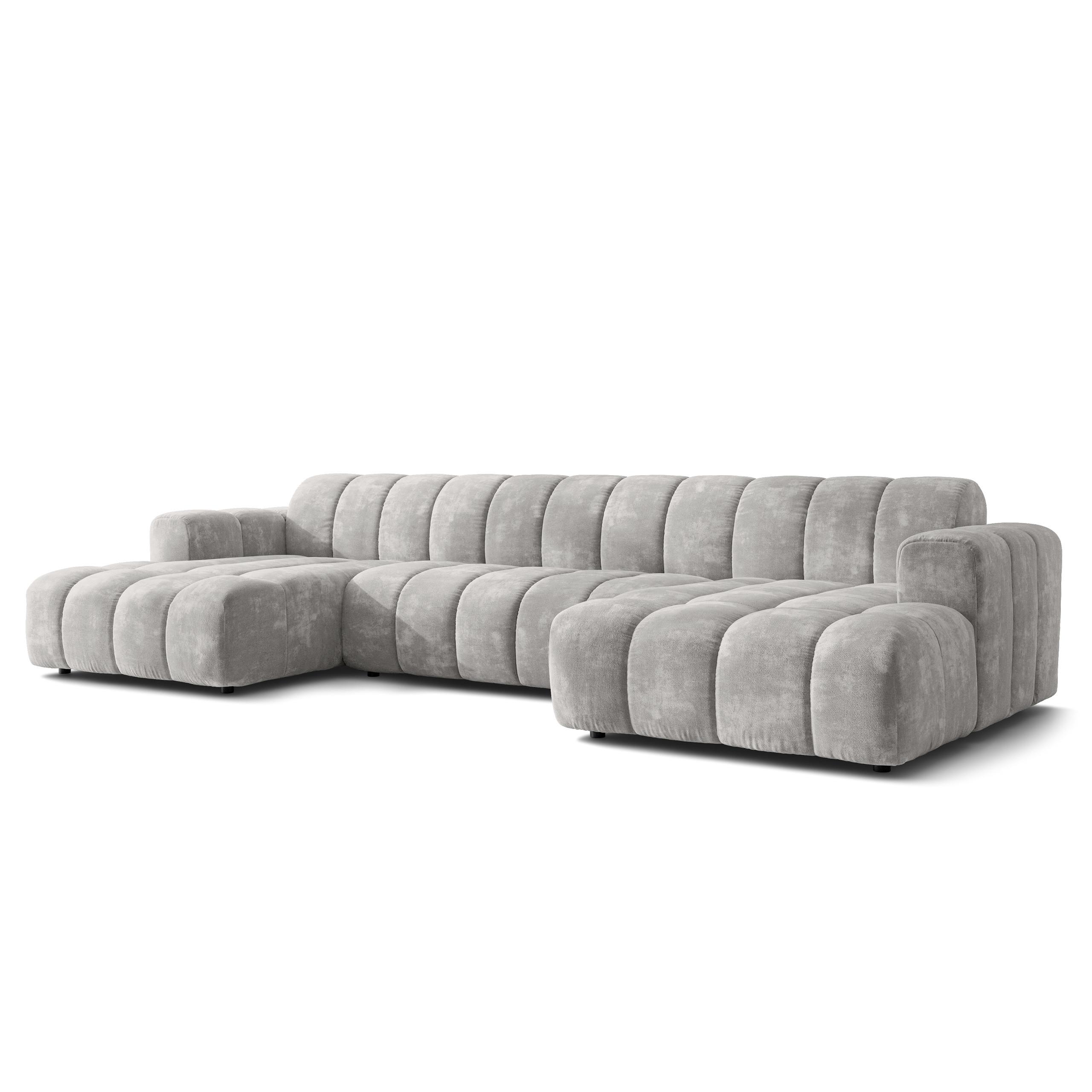 WOHNLANDSCHAFT AENIS Hellgrau Chenille - Hellgrau, Holz (398/85/165cm) - MASSENO