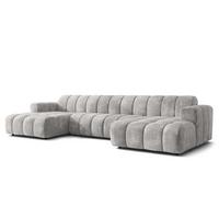 WOHNLANDSCHAFT AENIS Hellgrau Chenille - Hellgrau, Holz (398/85/165cm) - MASSENO