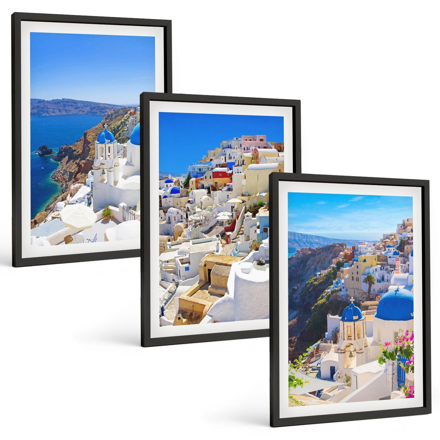 BILDER SET 3er Set - 40x60 cm Schwarzer Rahmen - Landschaftsarchitektur Oia Santorini - Schwarz, Kunststoff (40/60cm) - TULUP