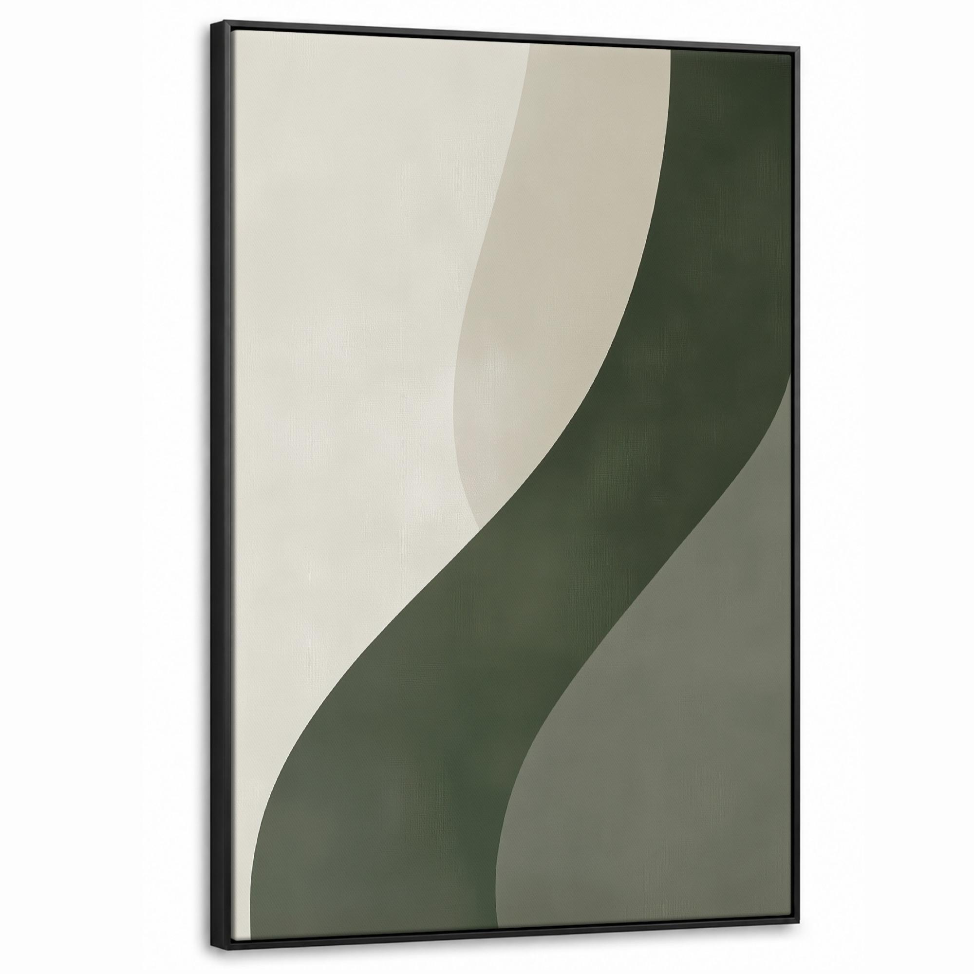 LEINWAND Bilder mit Rahmen - Japandi - Grün - Abstrakt - Modern - 80x120 - Salbeigrün, Textil (80/120cm) - MuchoWow