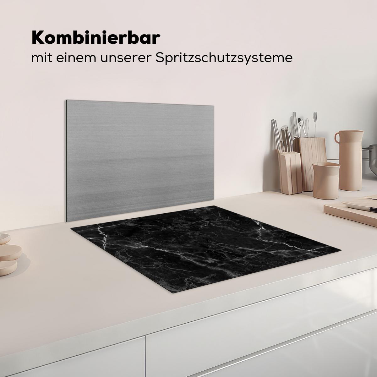 HERDABDECKPLATTE Marmor - Schwarz - Weiß - Textur - Marmoroptik Abdeckung Ceranfeld 59x51 cm - Silberfarben, Kunststoff (59/51/0.2cm) - MuchoWow