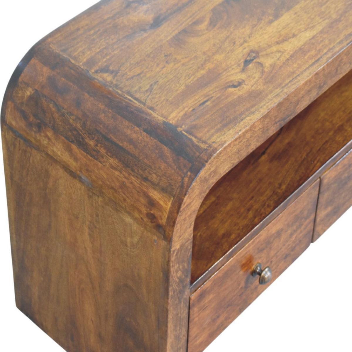 TV-MÖBEL Darcy Kastanie, 3 Schubladen und Offenes Regal, Dunkelbraun - Dunkelbraun/Messingfarben, Holz/Metall (110/45/35cm) - Artisan Furniture