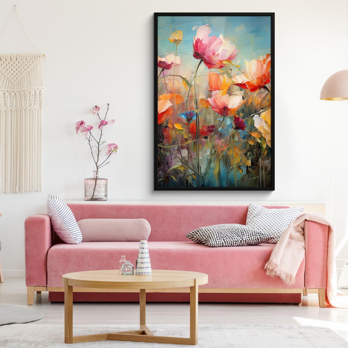 POSTER MIT RAHMEN Blumen - Aquarell - Kunst - Botanisch - Natur Bilderleiste 80x120 cm - Orange, Papier (80/120cm) - MuchoWow