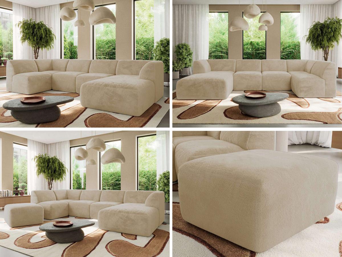 WOHNLANDSCHAFT MODARO U 6M - Creme Plüsch - Rechts - Creme/Schwarz, Textil (345/78/180cm) - MKS