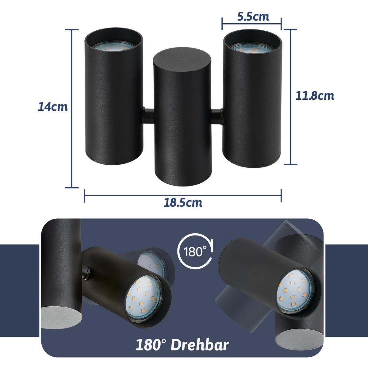 DECKENSTRAHLER Durham 1-flammig 5.5/14/18.5cm - Schwarz, Metall (5.5/14/18.5cm) - Nettlife