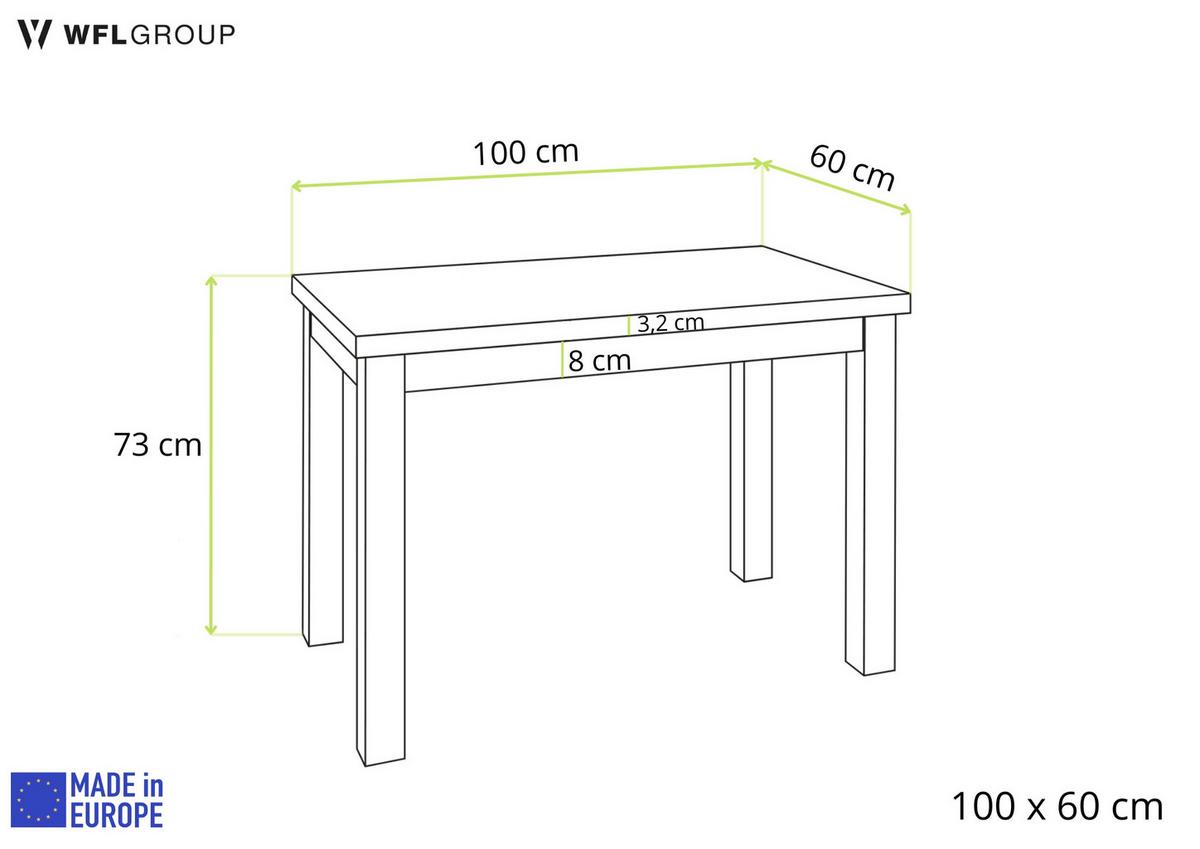 ESSTISCH Arden rechteckig, Eiche Hell Braun 100/60/73 cm - Eiche Wotan/Schwarz, Holz/Holzwerkstoff (60/100/73cm) - WFL GROUP