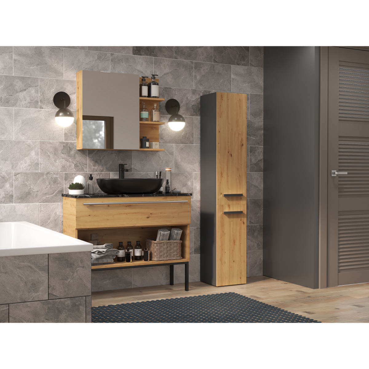 BADEZIMMERSCHRANK Anthrazit, Artisan 31/174/30 - Anthrazit, Holzwerkstoff (31/174/30cm) - RAUMHIRSCH FURNITURE