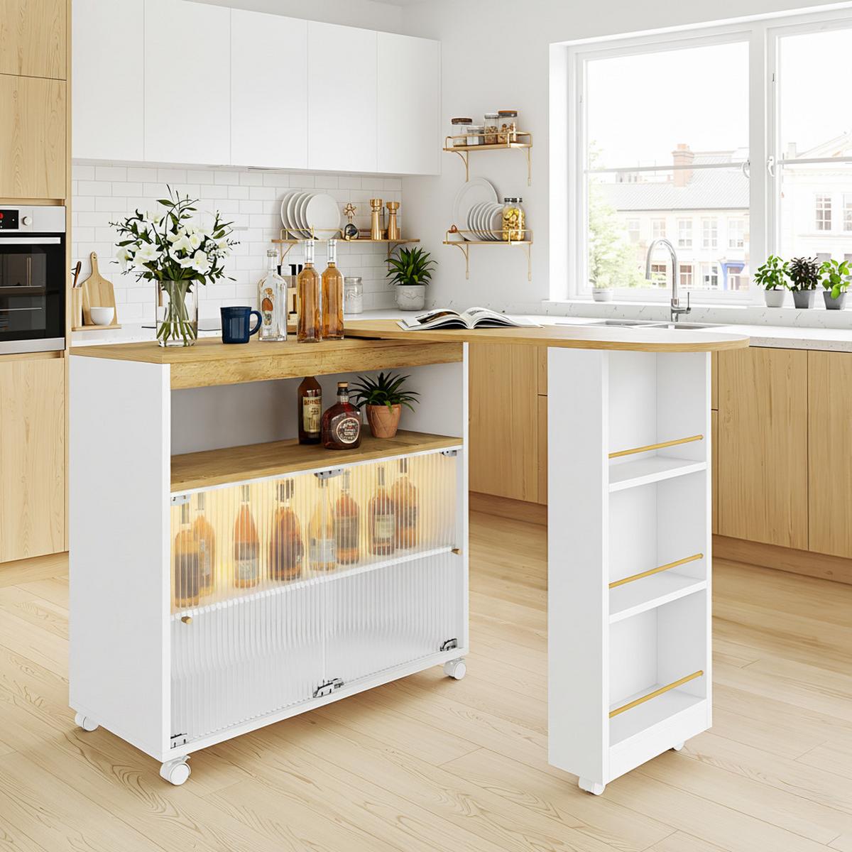 BARTISCH ausziehbar mit led & rollen - Weiß, Holzwerkstoff (39/138/105cm) - Urban Meuble