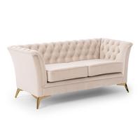 CHESTERFIELD-SOFA 2-sitzer Whitby Beige Samt mit goldenen Füßen - Beige/Goldfarben, Holz/Textil (175/78/82cm) - S-Style Möbel