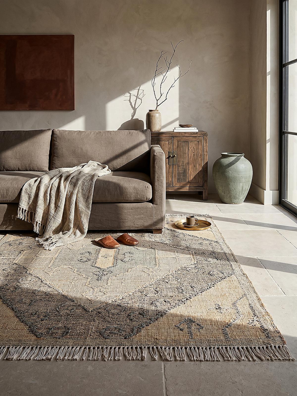NATURTEPPICH handgewebt BERMEO, im Vintage-Stil, Natur, 140 x 200 cm - Beige, Textil (200/140cm) - KADIMA DESIGN
