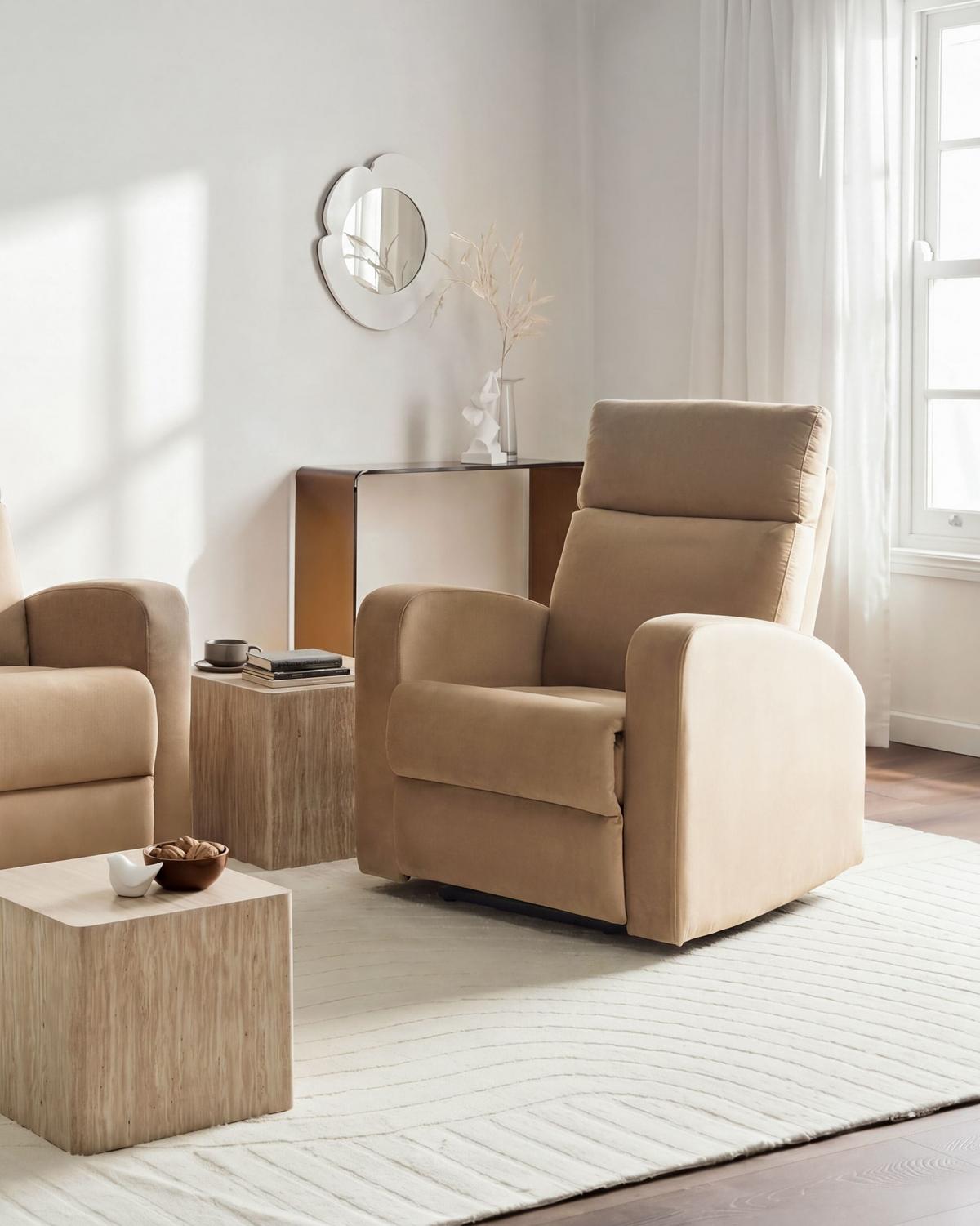 ELEKTRISCHER Fernsehsessel Samtstoff Hellbraun Verdal - Hellbraun/Braun, Textil (78/100/73cm) - Beliani