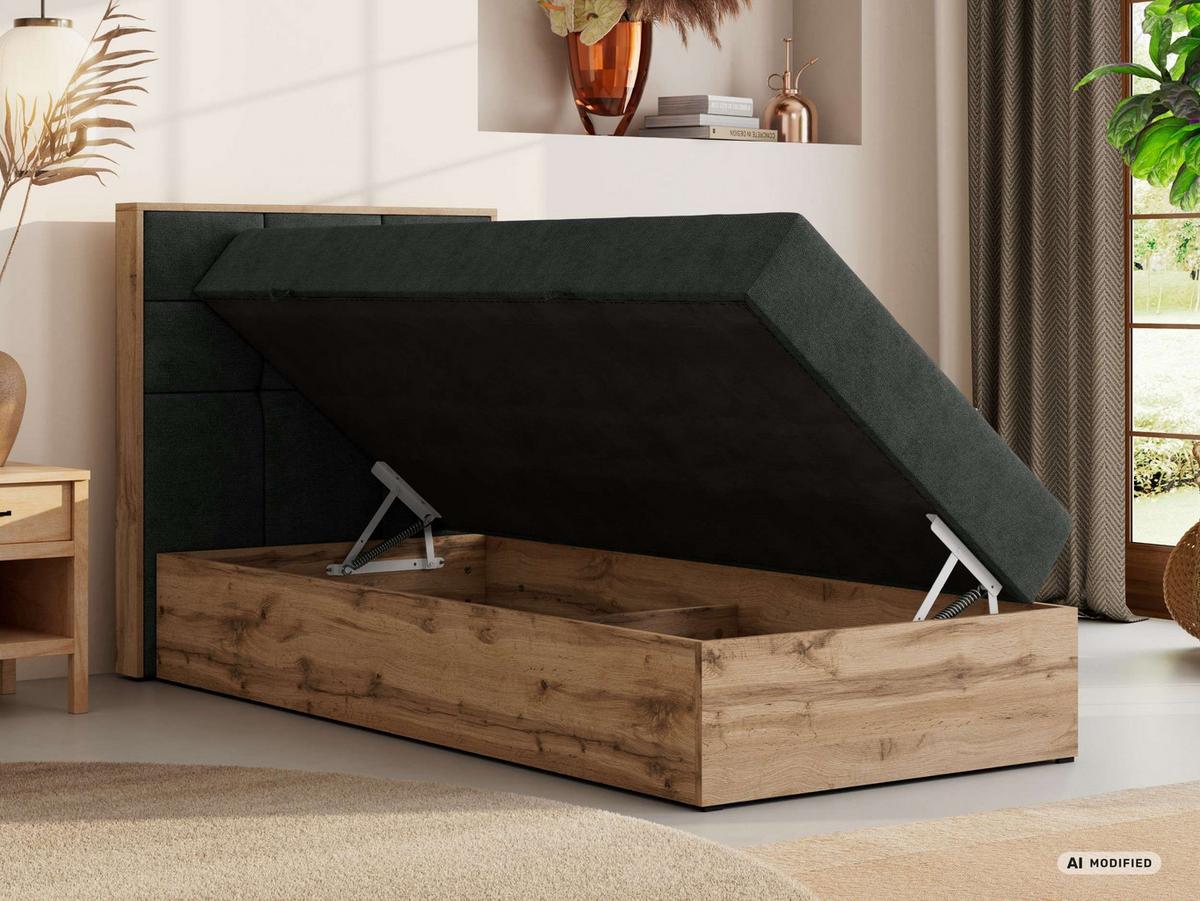 BOXBETT ALBERO 1 90/200 - Dunkelgrau Stukture - Topper T25 - H3 - Links - Taupe/Dunkelgrau, Kunststoff/Textil (90/200cm) - MKS