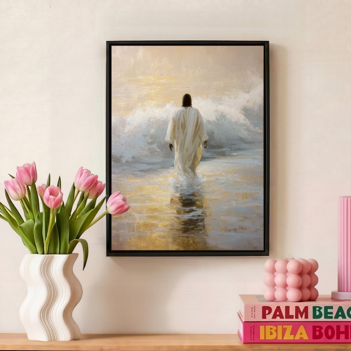 LEINWAND Bilder mit Rahmen - Gemälde - Welle - Jesus - Abstrakt - 30x40 - Goldfarben, Textil (30/40cm) - MuchoWow