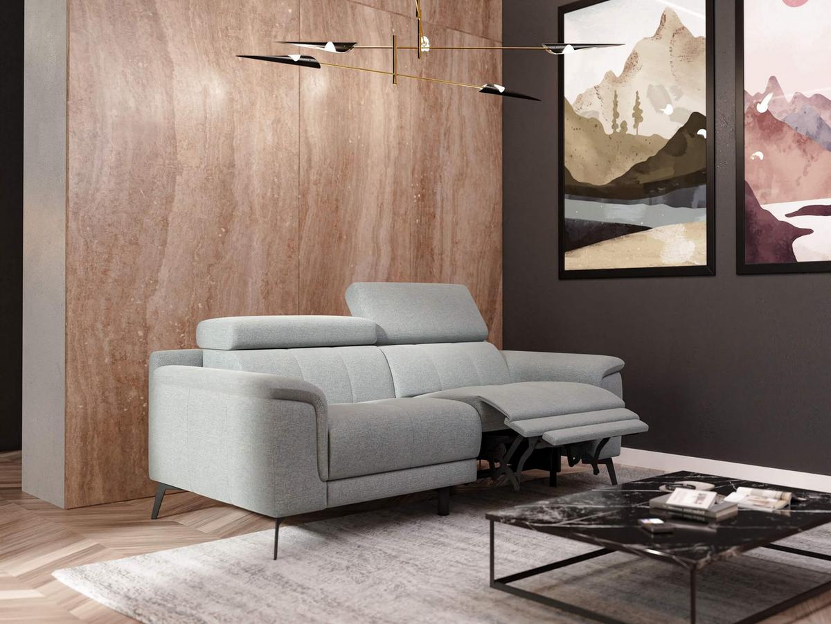 RELAXSOFA FIERO 3-Sitzer mit 1 Relaxfunktion, silberfarben - Silberfarben/Schwarz, Holzwerkstoff/Textil (212/82/103cm) - Wozimo