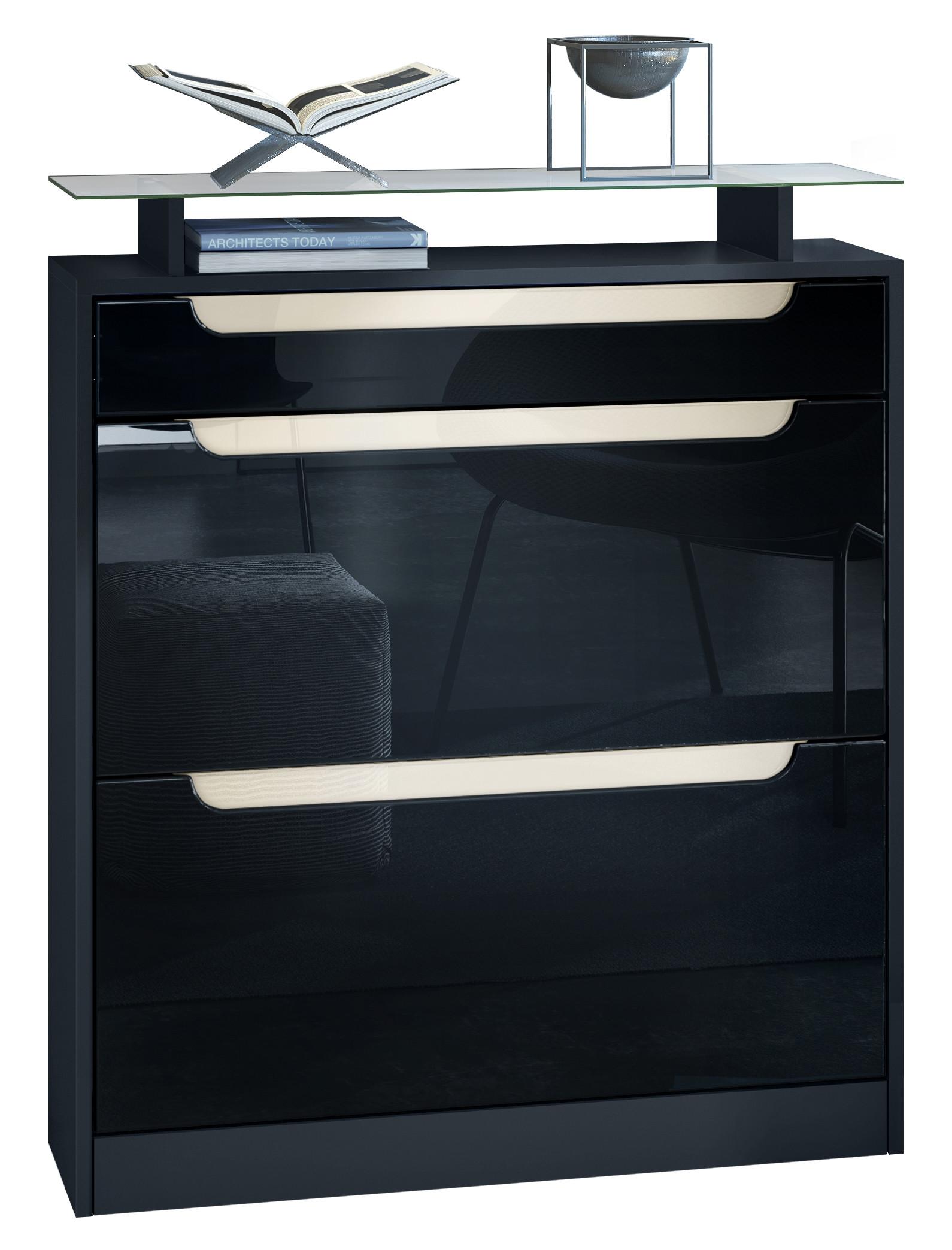 SCHUHSCHRANK Fiesta Schwarz Hochglanz / Creme Hochglanz - Schwarz Hochglanz, Holzwerkstoff (89/104/23cm) - Vladon