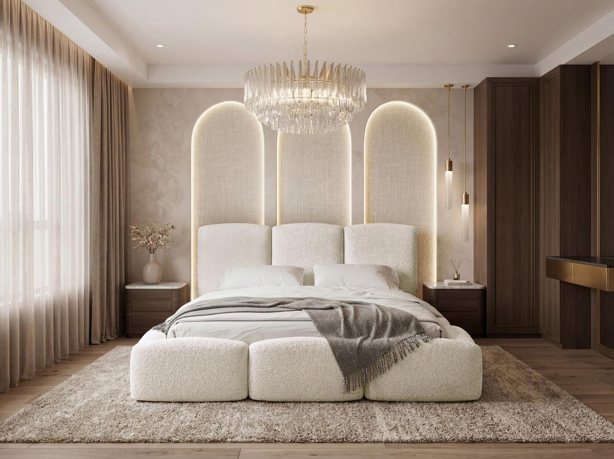 POLSTERBETT Harmony mit Bettkasten, Creme Boucle 200x200 cm - Birkefarben/Schwarz, Holzwerkstoff/Kunststoff (200/200cm) - WFL GROUP