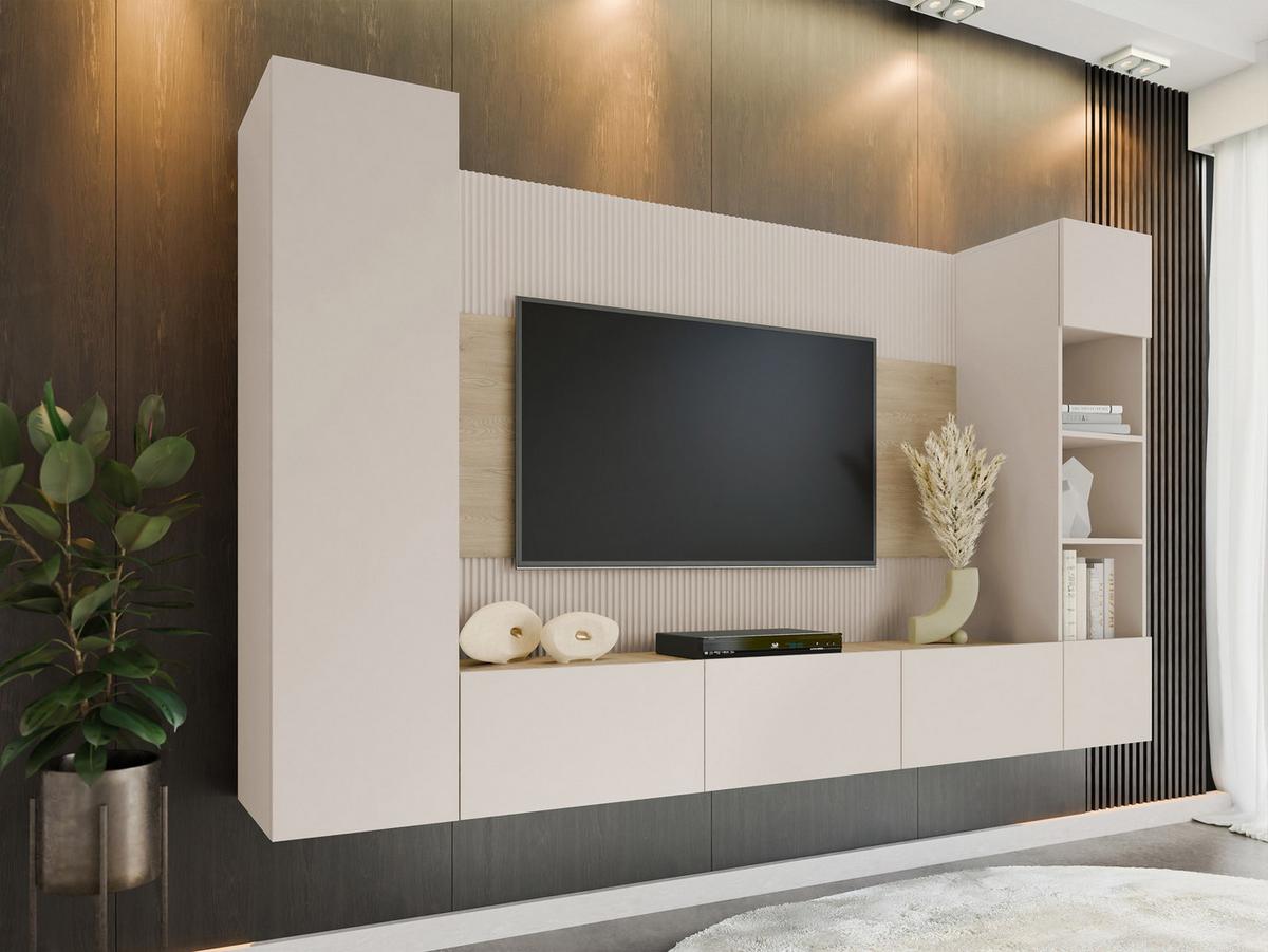 WOHNWAND Deromi IV - Beige, Holzwerkstoff (260/150/38cm) - MIRJAN24