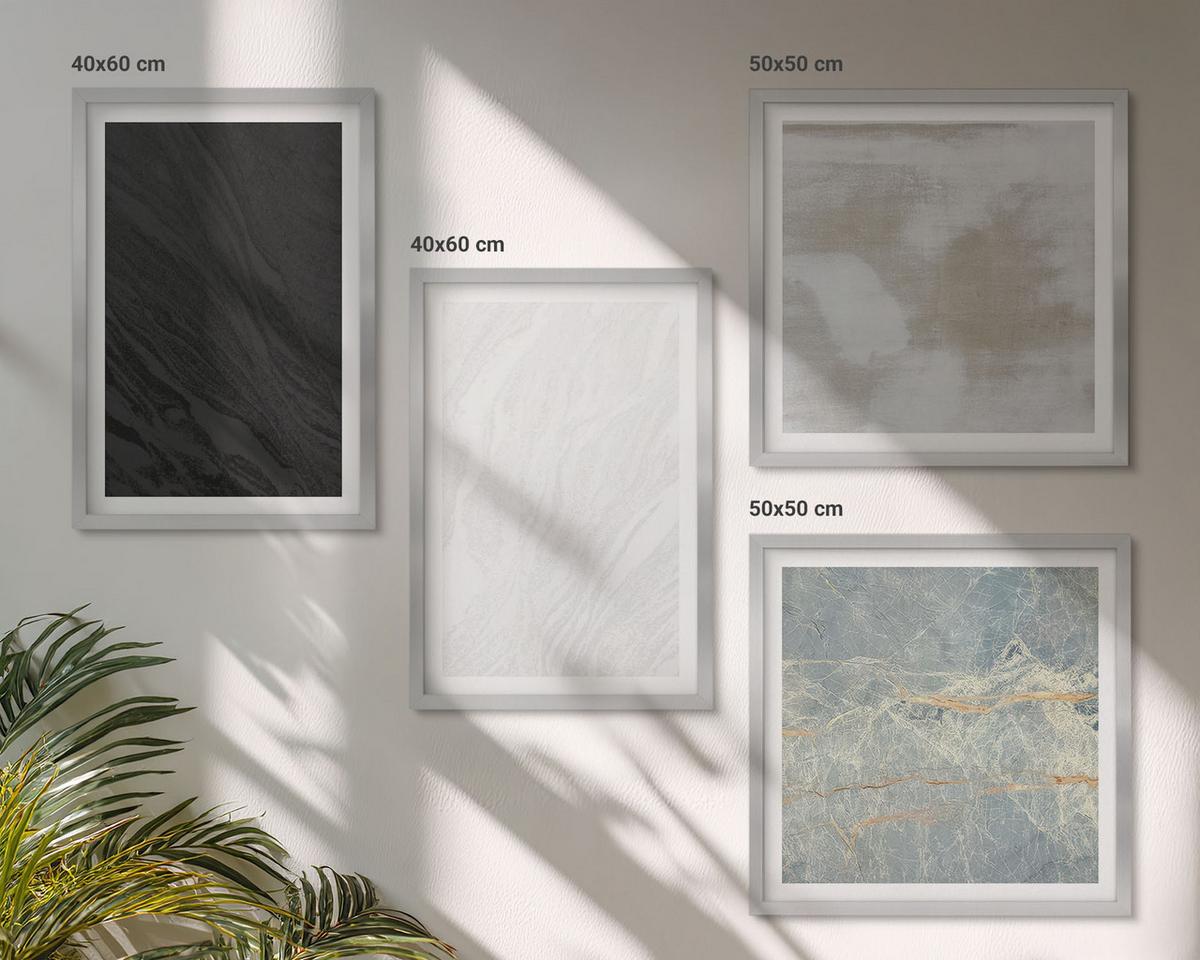 BILDER SET 4er Set - 50x50 cm & 40x60 cm Silberner Rahmen - Steintexturen - Silberfarben, Kunststoff (50/50cm) - TULUP
