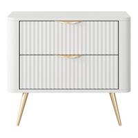 NACHTTISCH Vespasia 2S Beige 63,2/55,3/38 cm – Geriffelte Fronten - Goldfarben/Weiß, Holzwerkstoff/Metall (63.2/55.3/38cm) - AX Living