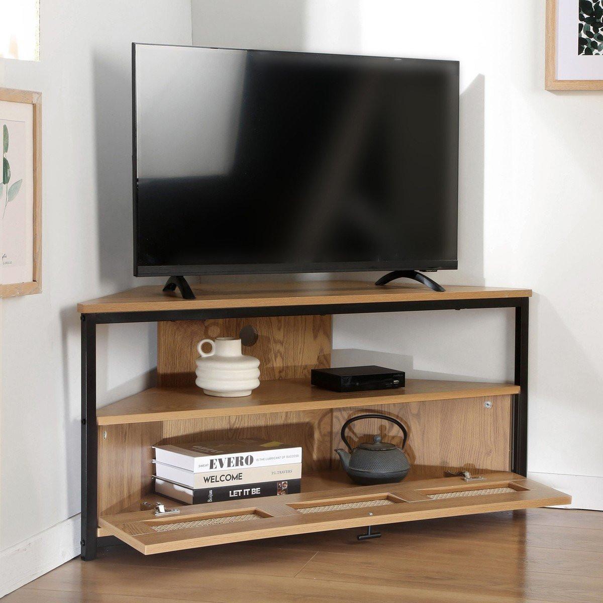 ECK-TV-MÖBEL 1 tür mit rattan-geflecht jaya 30/45/100 cm - Apfelbaumfarben, Holzwerkstoff (30/45/100cm) - Calicosy