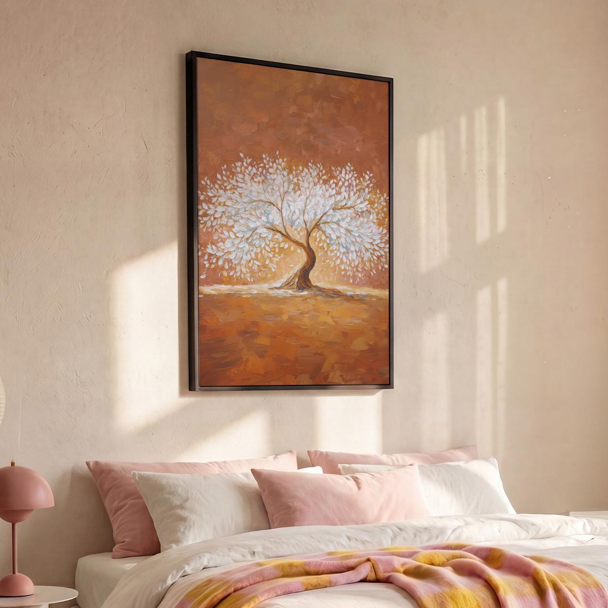 LEINWAND Bilder mit Rahmen - Abstrakt - Baum - Weiß - Blätter - 100x150 - Braun, Textil (100/150cm) - MuchoWow