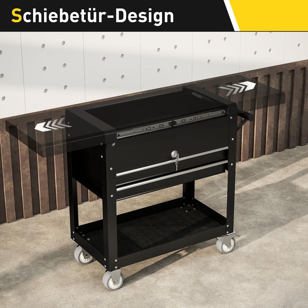 WERKSTATTWAGEN Stahl Schwarz - Schwarz, Metall (38/80/130cm) - HOMCOM