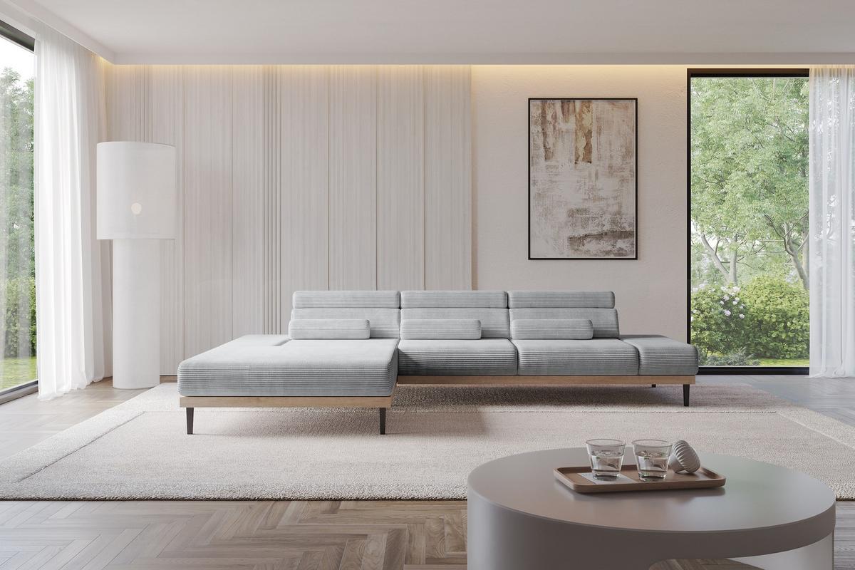 ELEKTRISCHES ECKSOFA Links MONA 316x205x85 Grau Cord - Schieferfarben/Grau, Holzwerkstoff/Textil (316/205cm) - ALTDECOR