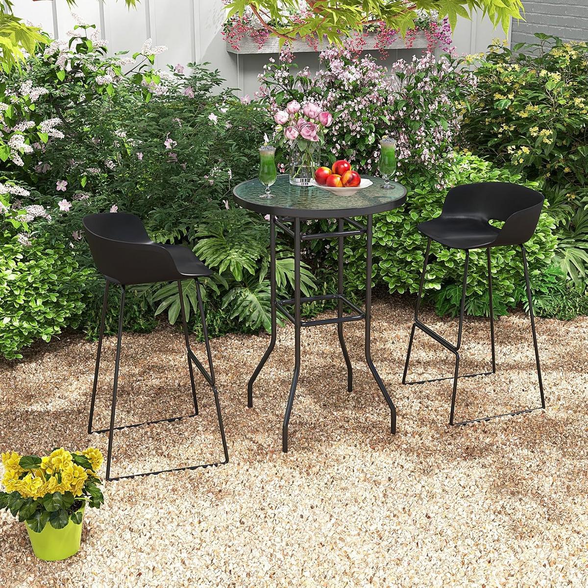 GARTENTISCH Schwarz - Schwarz, Glas (68/68/97cm) - COSTWAY