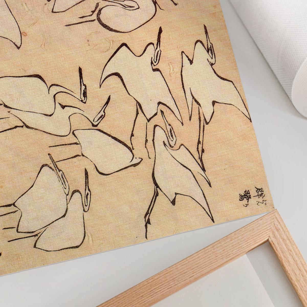 POSTER - 29x21 cm (A4) - Hokusai - Reiher - Beige, Textil (29.7/21/0.1cm) - TULUP