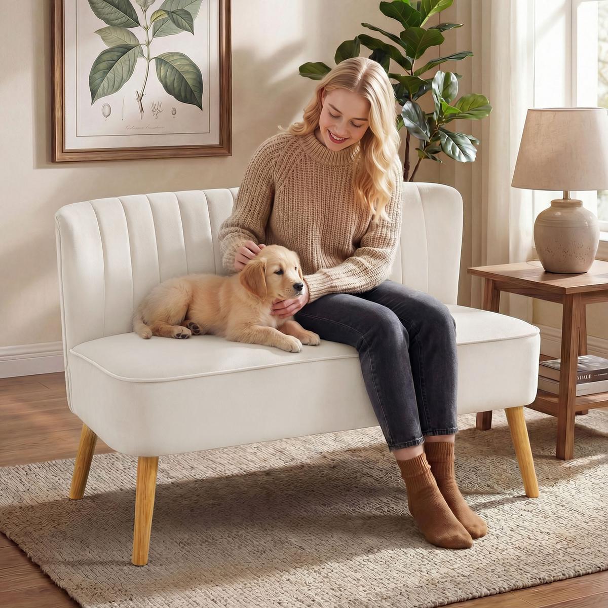 SOFA Polyester Cremeweiß - Dunkelgrau/Creme, Holz/Textil (56.5/77/117cm) - HOMCOM