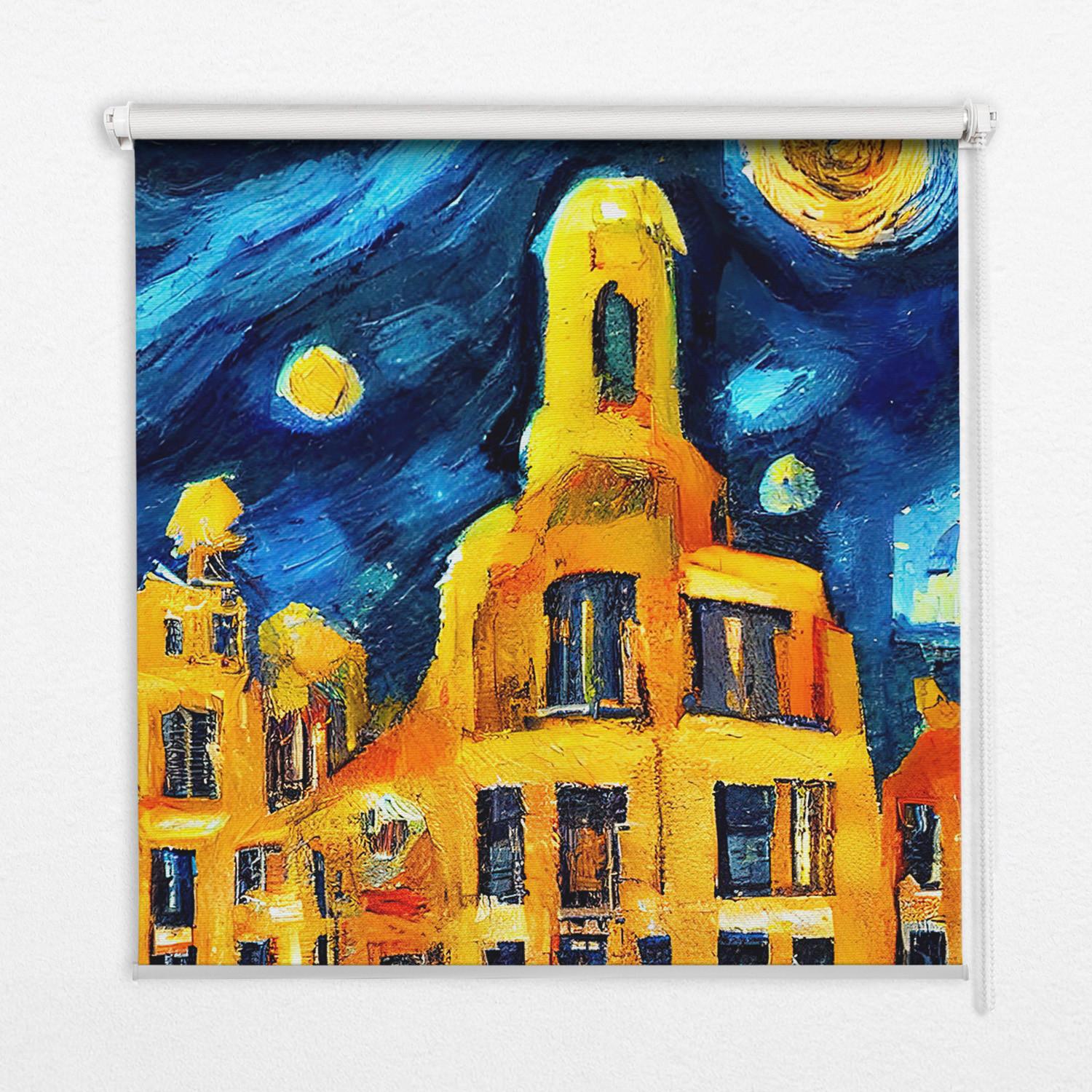 INNENROLLO - Fensterrollo - Rollo - 70x140 cm - Gemalte Stadt - Dunkelblau, Kunststoff (70/140/0.5cm) - TULUP