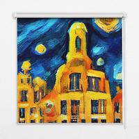 INNENROLLO - Fensterrollo - Rollo - 80x180 cm - Gemalte Stadt - Dunkelblau, Kunststoff (80/180/0.5cm) - TULUP