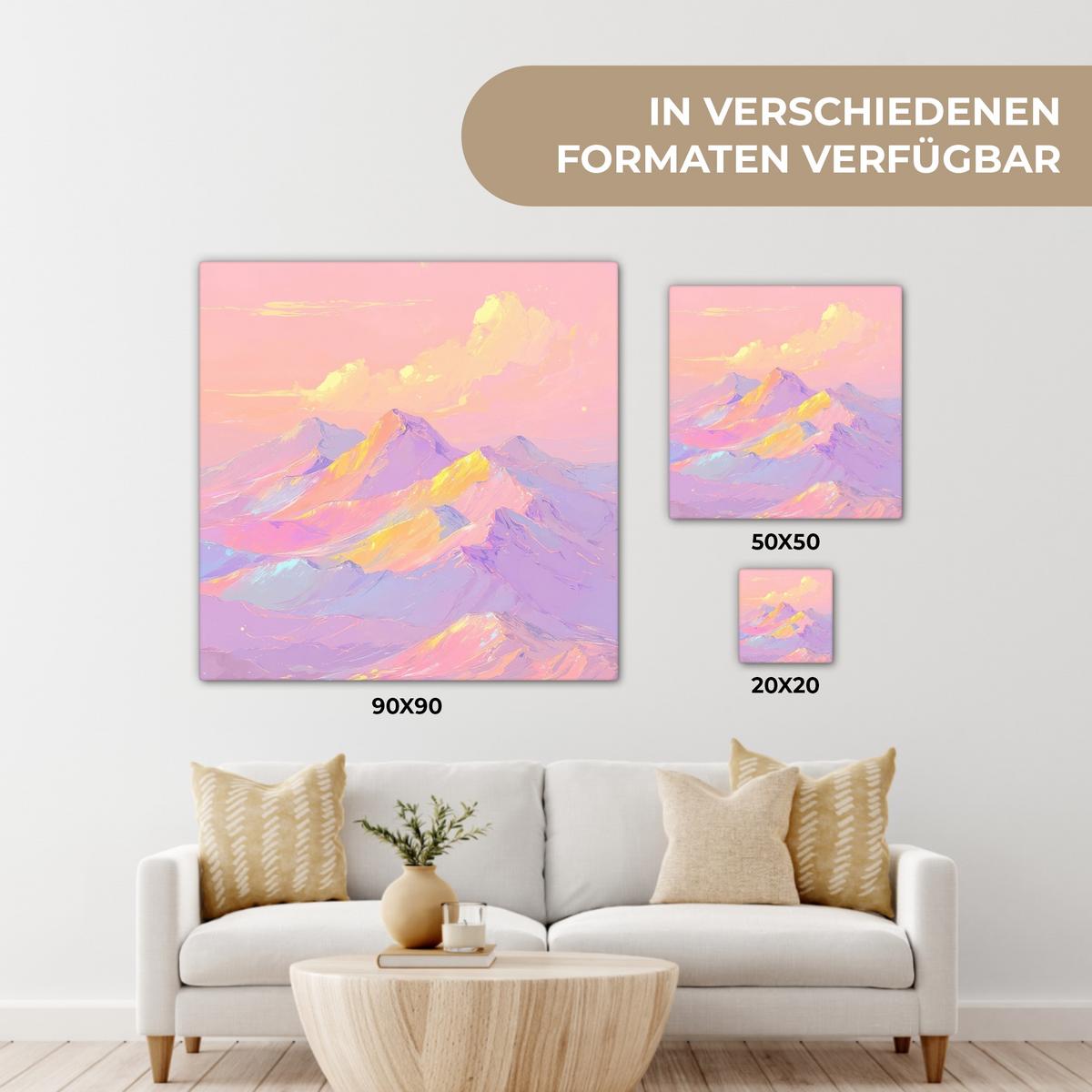 LEINWANDBILD Berggipfel - Wolken - Verträumt Deko Wohnzimmer 20x20 cm - Hellrosa, Textil (20/20cm) - MuchoWow