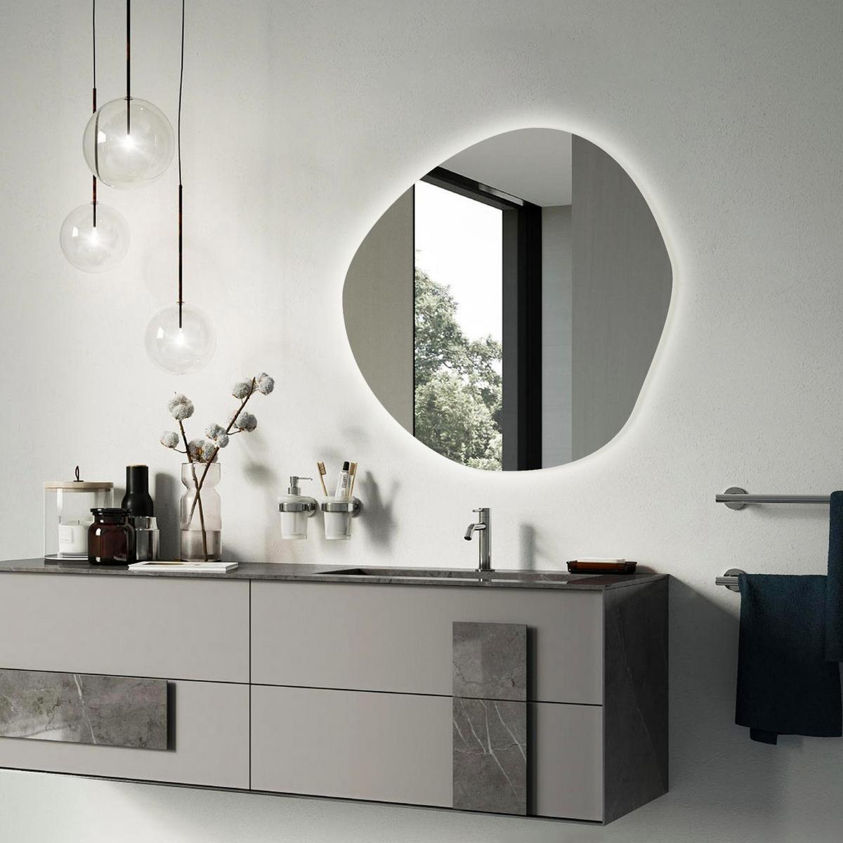LED-SPIEGEL 57,5 x 58 cm Organisch Warmweiß 3000K - Gelb, Glas (57.5/58/0.4cm) - Wallfluent