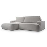 ECKSOFA SOLO Grau Boucle-Stoff mit Schlaffunktion - Grau, Holz (260/168cm) - MASSENO