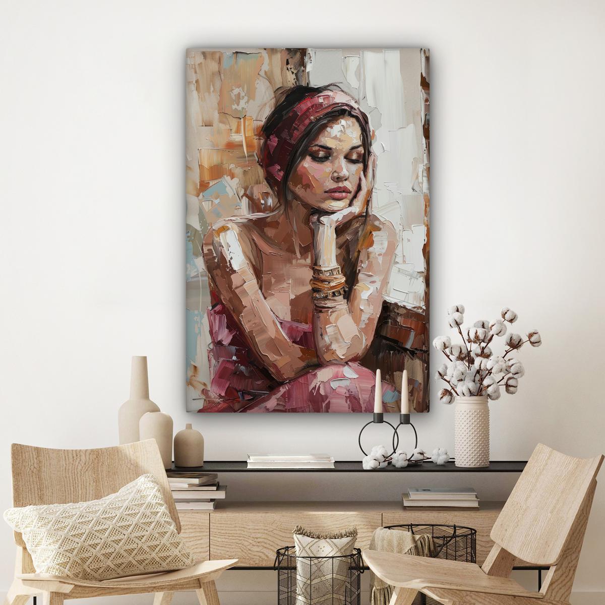 LEINWANDBILD Frau - Lackierung - Porträt - Modern Deko XXL 80x120 cm - Altrosa, Textil (80/120cm) - MuchoWow