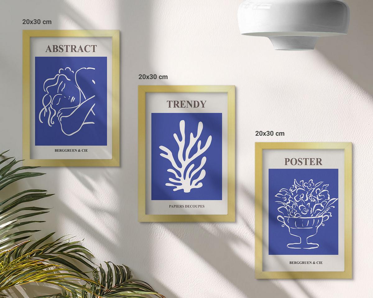 BILDER SET 3er Set - 20x30 cm Goldrahmen - Stilvolle blaue Poster - Goldfarben, Kunststoff (20/30cm) - TULUP